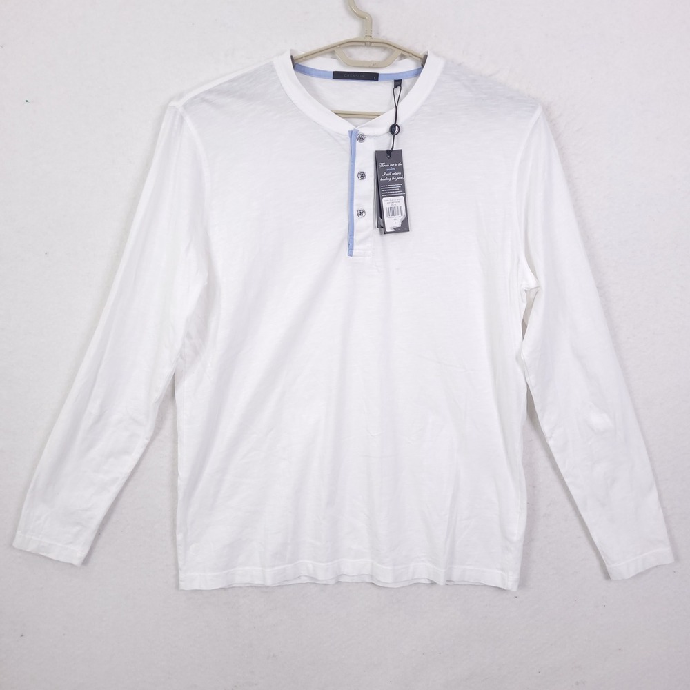 Greyson Alpha Slub LS Henley Mens Large Arctic White Long Sleeve Shirt NEW